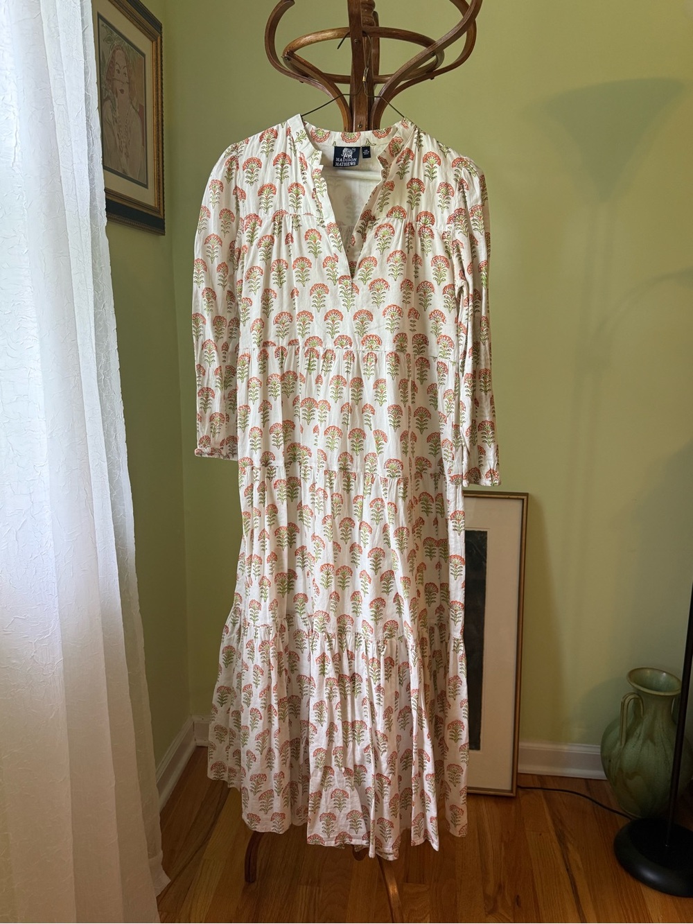 Madison Mathews Floral V-Neck Tiered Midi Dress